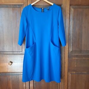Nina Leonard Trapeze Pocketed Dress Royal Blue 3/4 Sleeve Midi Dress Size Large